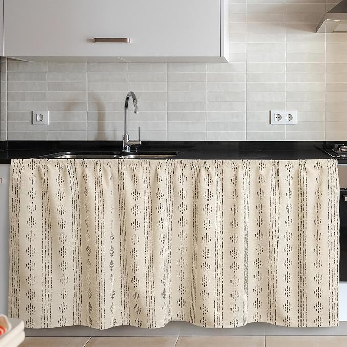 VitalCozy Cabinet Curtains 35" W x 35" L Sink Skirt for Bathroom Kitchen Blue White Plaid Double Layer Ruffles Cabinet Curtains for Classroom Home Farmhouse Rustic Drape Under Desk Privacy Drape