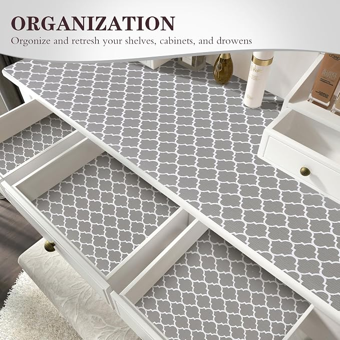 Drawer and Shelf Liner, Non-Slip Kitchen Cabinet Liners Non-Adhesive Thick Strong Grip Waterproof Washable Mats Protect Dresser Shelves Cupboard Bathroom Cabinets, Gray, 12 in X 20 FT