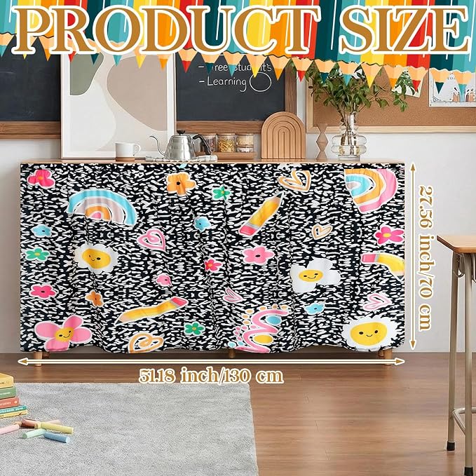 VitalCozy Composition Notebook Table Skirt for Classroom Teacher 28" W x 51" L Desk Curtain Skirts Teacher Appreciation Week Back to School Gifts for Kindergarten Classroom Office Bookcase Decoration