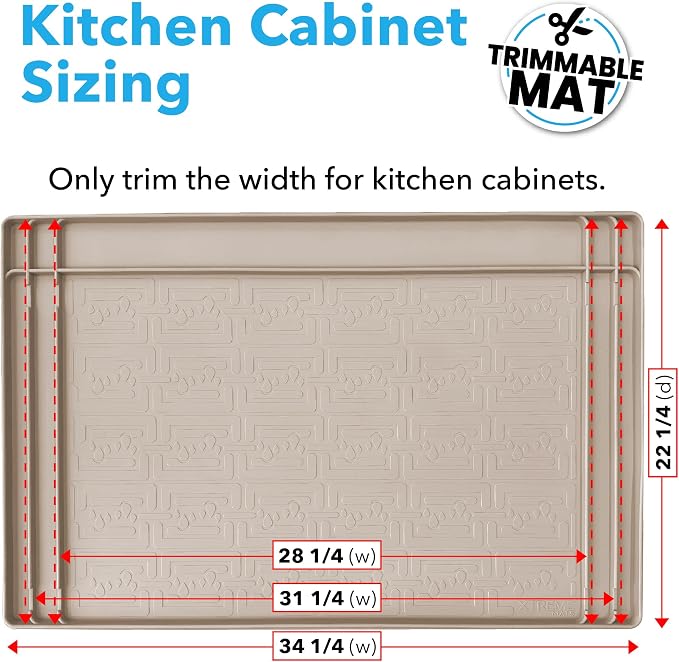 XTREME MATS Trimmable Rubber Under Sink Cabinet Mat – Ultimate Waterproof Protection for Kitchen or Bathroom Cabinets with Patented Overflow Channels (Beige)