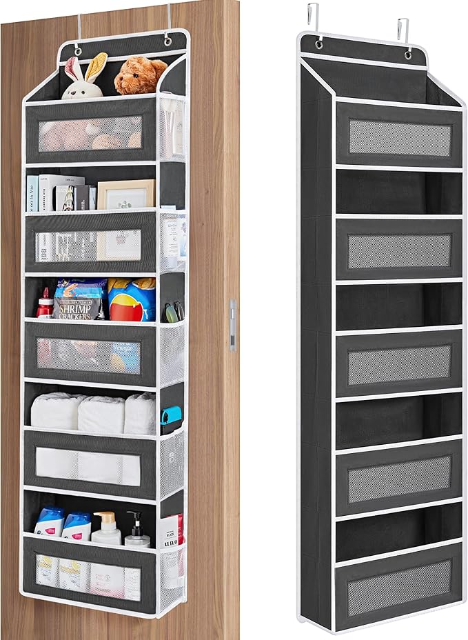 JARLINK Over the Door Organizer Storage, 5 shelf Hanging Organizer with 5 Large Capacity Pockets, Anti Tilt 44 lb Load Behind Door Storage for Bedroom, Bathroom, Pantry, Nursery, (Black)