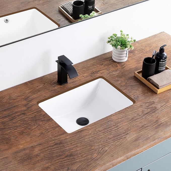 18 Inch Undermount Bathroom Sink White Ceramic Rectangular Under Counter Bathroom Sink for Cabinet Porcelain Vanity Sinks,Overflow Type (18.3"x13.0")