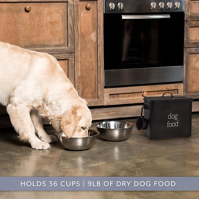 AuldHome Design Retro Dog Food Canister (Black); Modern Farmhouse Style Storage Bin for Pet Food