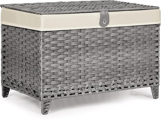 Honjourai Wicker Storage Basket with Lid,Rattan Shelf Basket with Removable Liner Bag,200L Storage Bin,Storage Trunk with Heightened Feet,Storage Container for Wardrobe,Home Organizer