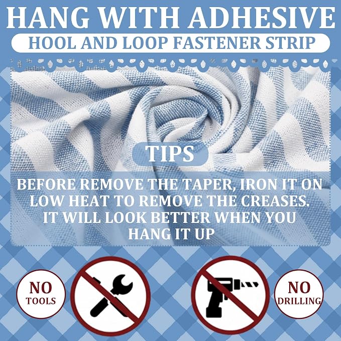 Blue Ruffle Gingham Sink Skirt Self-Adhesive Bathroom Stitch Self Stick Adhesive Fabric Under Sink Curtain Skirt 32'' x 55'' for Bathroom Kitchen Laundry Utility Room Decor(Stripe)