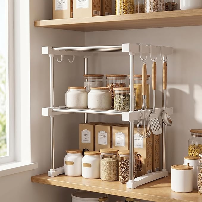 BLULEE Expandable Under Sink Organizer - 3D Adjustable Stackable Storage Shelves,Modular Cabinet Rack Around Pipes for Kitchen Bathroom
