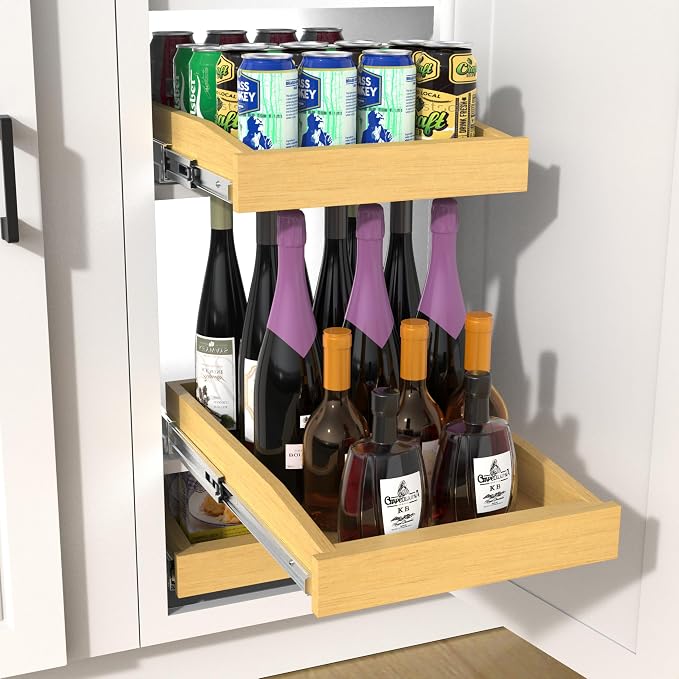 Wooden Pull out Cabinet Organizer 20" W x 21" D x 3.35" H, Heavy Duty Slide Out Drawers Pull-Out Home Organizers for Kitchen Cabinets