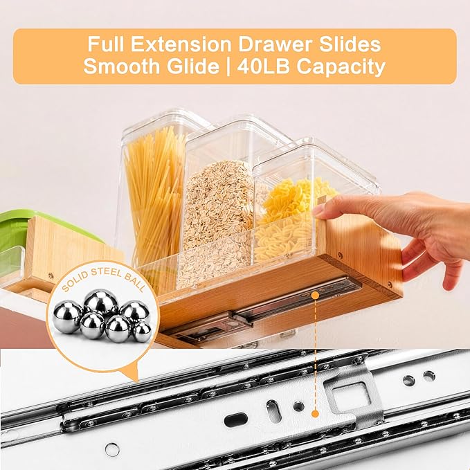 Bamboo Pull Out Spice Rack Organizer for Cabinet, 9"W x 10.6"D x 4.8"H Low Profile Pantry Vertical Organization with 2 Slide Out Drawers(4.3"w), Kitchen Storage for Spice Jars & Pantry Essentials