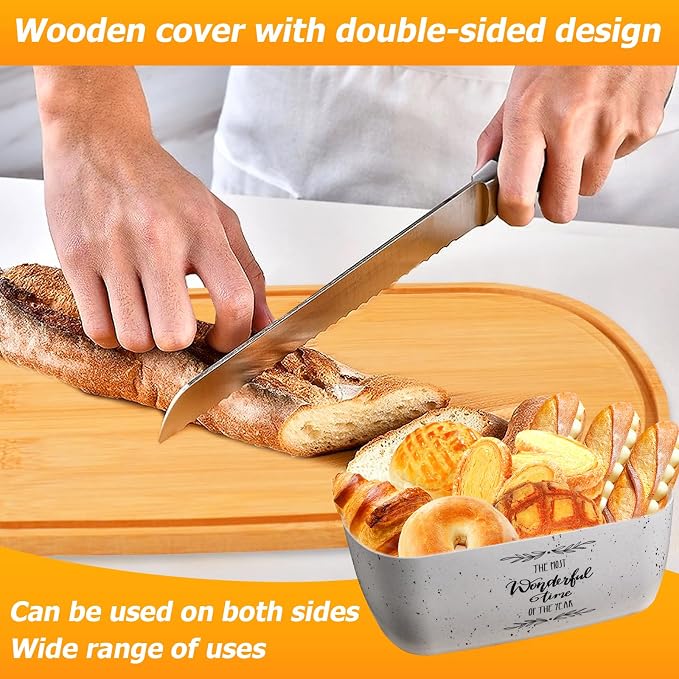 Bread Box For Kitchen Countertop,Bread Box with Cutting Board Lid Made with Bamboo Fiber,Bread Container Holder Keeper Keep Fresh I14.4x8.3x5.6 in……