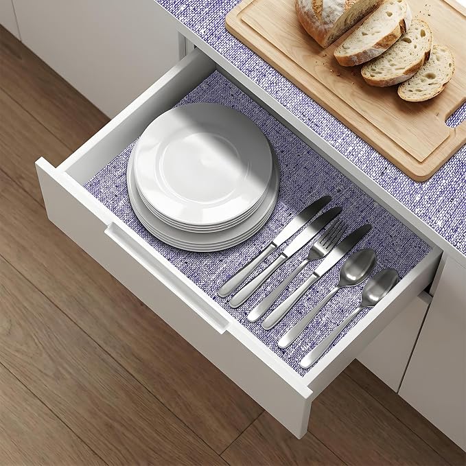 Shelf and Drawer Liner for Kitchen Cabinets 17.7'' X 96'' Non Adhesive Shelf Paper Strong Grip Anti Slip Cabinet Liners for Shelves, Oil-Proof Waterproof Cupboard Liner