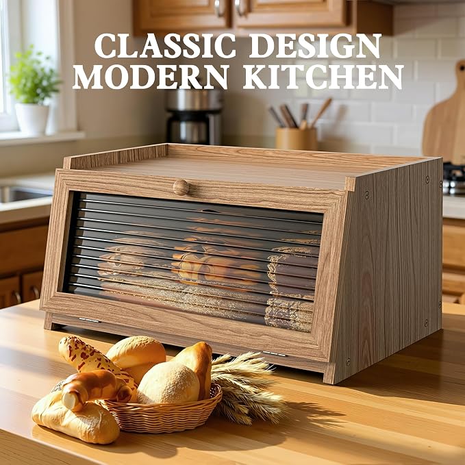 LOHASOK Bread Box for Kitchen Countertop Large Bread Box Farmhouse Bread Container Bread Storage with Window Bread Holder