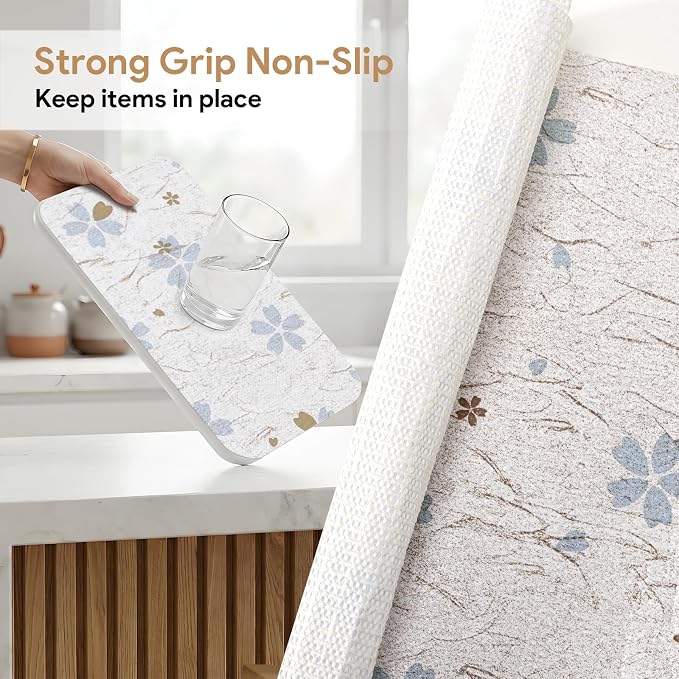 Non Adhesive Shelf Liner 17.7'' X 96'' Drawer Liner for Kitchen Cabinets, Waterproof Shelf Liners Durable Anti-Slip for Kitchen Cabinets Cupboard Liner
