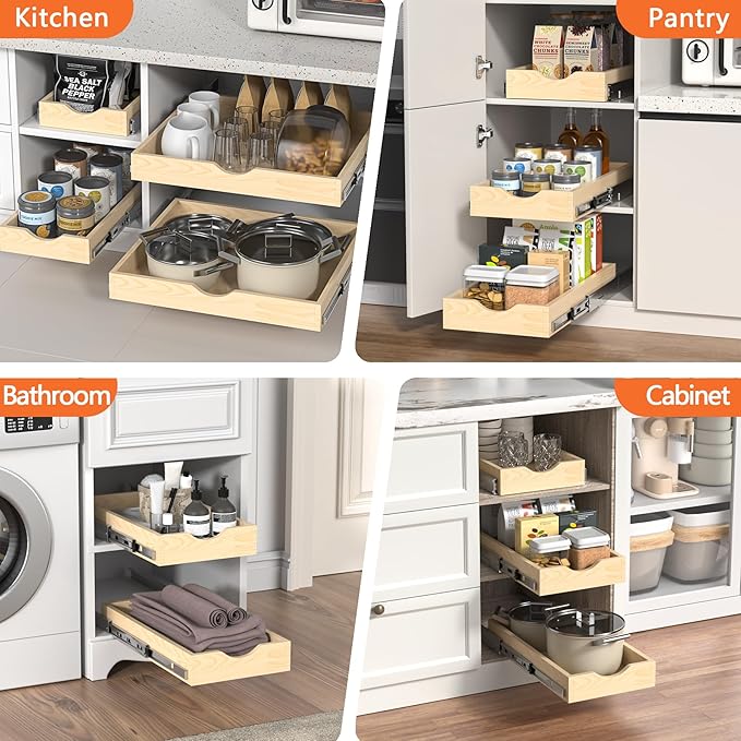 ZOINLIY Wooden Pull Out Cabinet Organizer, Slide Out Drawer for Kitchen Organizers and Storage, Soft Close, Heavy Duty, Full-Extension