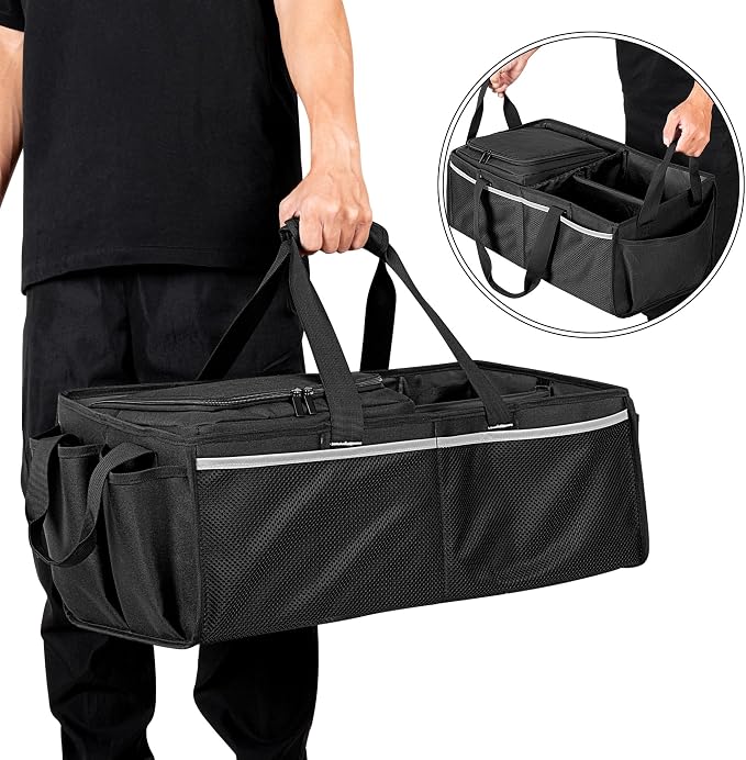 GRAOSO Front Trunk Organizer with Cooler Bag Compatible with Tesla Model 3 / Model Y, Frunk Storage Bag Collapsible with Multi-Compartment for Trip Accessories, Tools, Food and Drink, Black