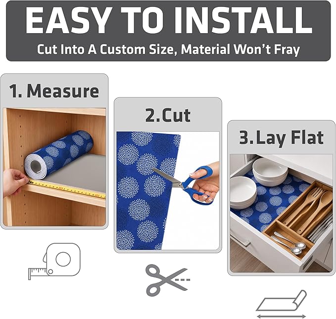 Drymate Premium Luxury Shelf & Drawer Liner, Thick Cushioned Fabric, Non-Adhesive, Absorbent, Waterproof, Slip-Resistant, Liners for Kitchen Cabinets, Cupboards (USA Made)(12”x59”)(2-Pack)(GoodBlue)