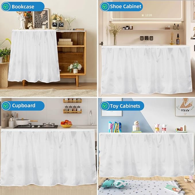 Fabric Sink Skirt Waterproof Self-Adhesive Bathroom Sink Skirt Diamond Stitch Design, 55 x 32 Inches, Adds Under Sink Storage (Silver Gray)