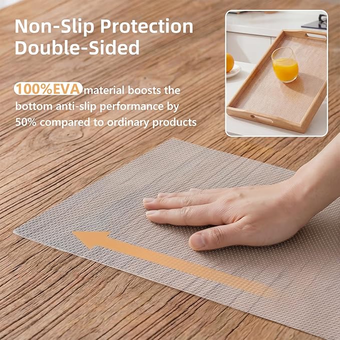 PABUSIOR Wide Kitchen Cabinet Liner: 100% EVA Non Slip Cabinet Shelf Liner 21" x 300" Clear - Non-Adhesive Waterproof Large Bathroom Drawer Mat for Under Sink