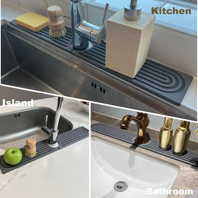 Faucet Mat for Kitchen Sink, Stone Drying Mat for Kitchen Counter, Stone Mat Bathroom, Kitchen Mat, Sink Mat, Water Absorbing Stone Tray for Sink, Bathroom Stone Mat (DARK GREY, 23.6*4")