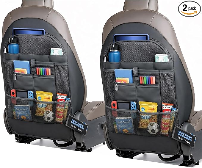 2-Pack for Tesla Model Y/3 2017-2026, Custom Fitted Seat Back Kick Protectors with Storage Pockets - Rear Passenger Organizer for Kids, Zippered Accessories Slots