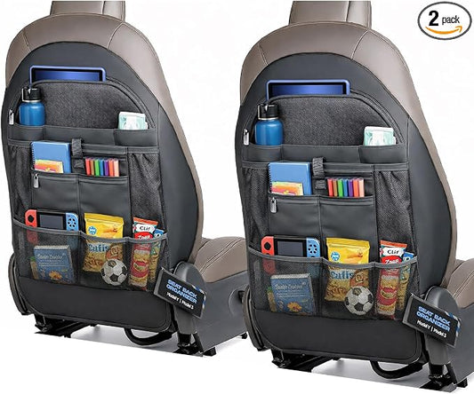 2-Pack for Tesla Model Y/3 2017-2026, Custom Fitted Seat Back Kick Protectors with Storage Pockets - Rear Passenger Organizer for Kids, Zippered Accessories Slots