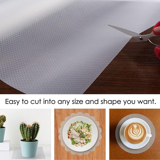WochiTV Shelf Liner for Cabinets, Drawer 17.5 Inch x 10 Feet, Non Adhesive EVA Plastic Washable Pad for Refrigerator, Fridge, and Kitchen, Pantry Cabinet, Drawer, Closet, Cupboard, Clear