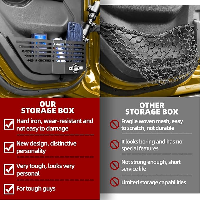 2Pcs Metal Rear Door Storage Box for Jeep Wrangler JL JLU 4XE 2018-2024 & Gladiator JT 2020-2024 Interior Storage Expansion Rear Door Storage Pockets Side Insert Organizer Accessories