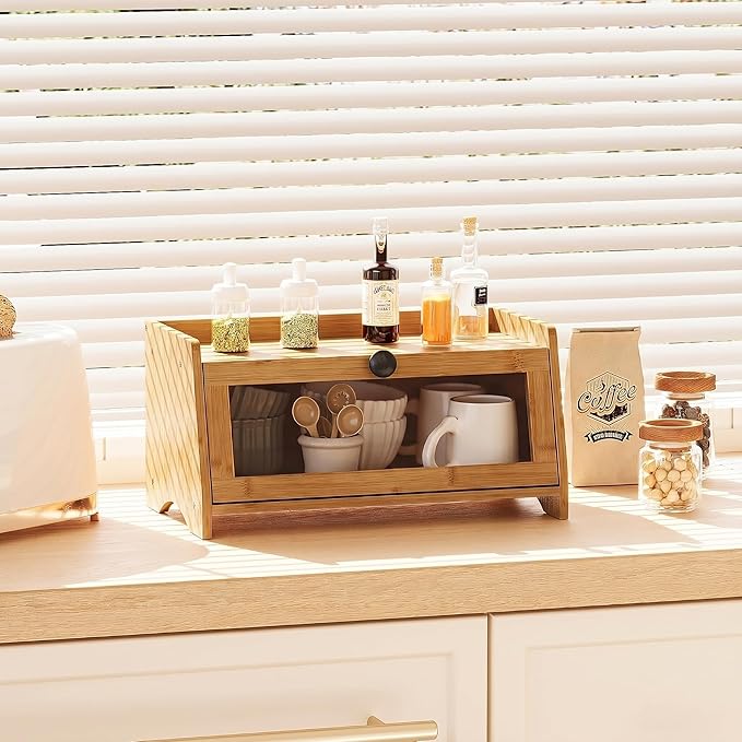BAMBANG Bread Box for Kitchen Countertop, Bamboo Bread Box for Homemade Bread, Wooden Farmhouse Bread Storage Container, Large Breadbox Bread Bin Organizer for Counter Cabinet Pantry, Natural