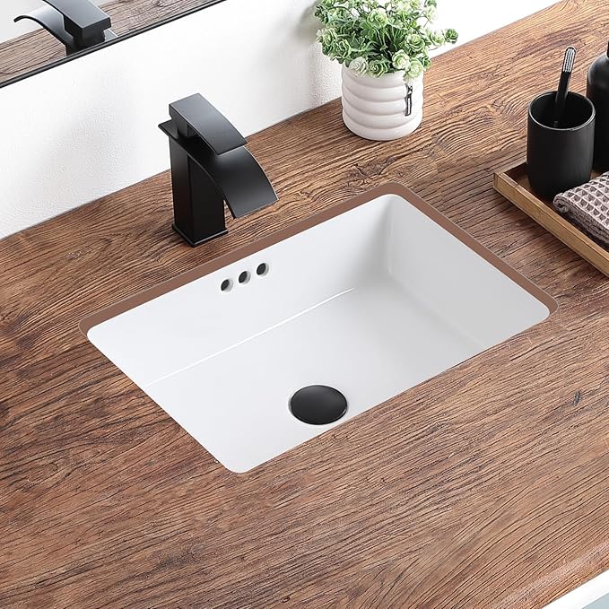 20 Inch Undermount Bathroom Sink Rectangular Undermount Sink White Ceramic Under Counter Bathroom Sinks with Flat Overflow Type (19.8"x 13.7")