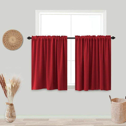 KOUFALL Red Kitchen Curtains, Short Thermal Curtains for Winter Insulated, Cortinas Rojas para Cocina