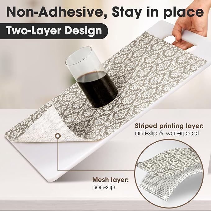 Drawer and Shelf Liner, Non-Slip Kitchen Cabinet Liners Non-Adhesive Thick Strong Grip Waterproof Washable Mats Protect Dresser Shelves Cupboard Bathroom Cabinets, Boho: Beige, 24 in X 30 FT