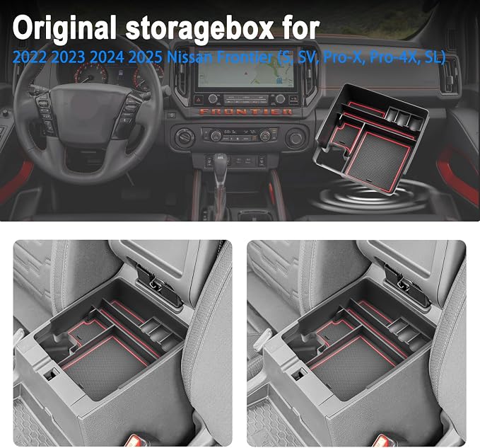 SHAOHAO 2 Pcs for 2025 2026 Nissan Frontier Center Console Organizer for 2022 2023 2024 2025 2026 Nissan Frontier Accessories (S/SV/Pro-X/Pro-4X/SL) Middle Console Tray Space Expand Armrest Organizer
