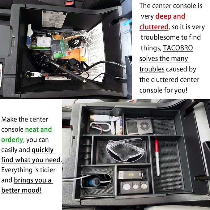 Center Console Organizer Compatible with 2014-2017 2018 2019 2020 2021 Tundra Accessories, Crewmax Interior Armrest Underseat Storage Box- Full-coverage Insert Tray, Black Trim