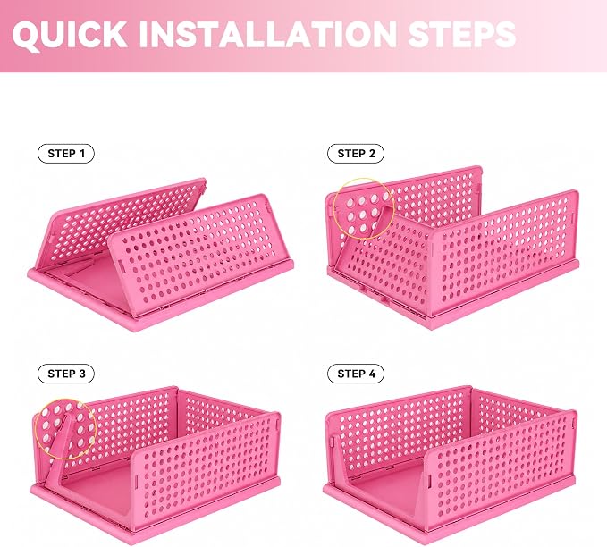 Pink Girl Closet Organizers and Storage Stackable Plastic Drawer Basket for Clothing Stackable Storage Bins Shelf Storage Container for RV Closet Wardrobe Bedroom Bathroom Playroom 8 Pack