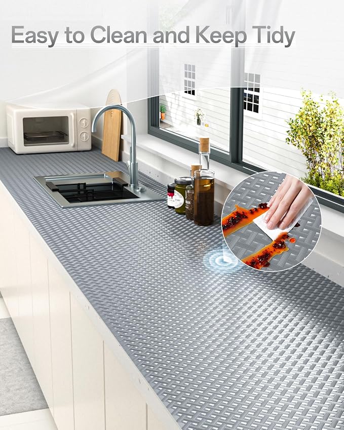 Shelf and Drawer Liner for Kitchen Cabinet, Non-Adhesive 12in x 120in Waterproof Contact Paper Refrigerator Liners Thickened Durable EVA Material Non Slip Mat for Dresser Cupboard Pantry Protector