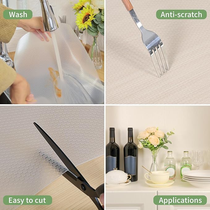 Shelf Liners 22 inch x 20 ft Kitchen Cabinets Liner Non-Stick Drawer Liners Drawer Mats EVA Protector Shelving Cupboard Lining (Clear, 22 inch x 20 ft)