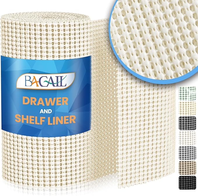 BAGAIL Non-Adhesive Shelf Liner, Thick Strong Grip Drawer Liners for Kitchen Cabinets, Heavy-Duty Easy Cut Cabinet Liners for Shelves, Pantry, Bathroom Cupboards - 17.5" x 20FT, Cream