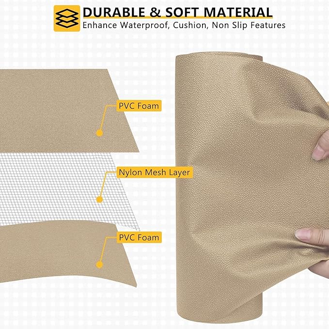 WochiTV Shelf Liner for Cabinets, Drawer Non Adhesive Non Slip Foam Mat for Kitchen, Pantry, Bathroom, Cupboard, Garage, Closet, Shelves, Drawer, Tool Box, Tan 23.6 x 354 inches