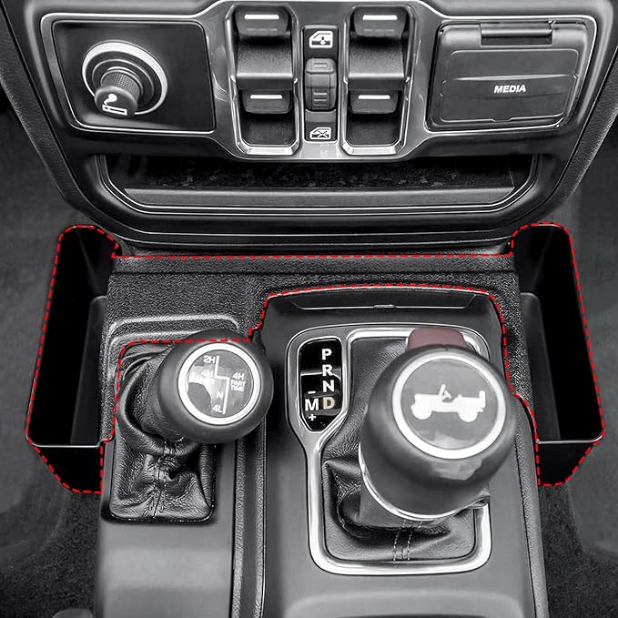 4PCS Center Console Organizer Storage Box for 2024 2025 Jeep Wrangler JL JLU 4XE and Gladiator JT, Gear Shift Console Tray Organizer, Hanging Armrest Storage Box, Co-Pilot Organizer