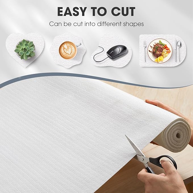 Drawer and Shelf Liner, Non-Slip Kitchen Cabinet Liners Non-Adhesive Thick Strong Grip Waterproof Washable Mats Protect Dresser Shelves Cupboard Bathroom Cabinets, White, 18 in X 20 FT