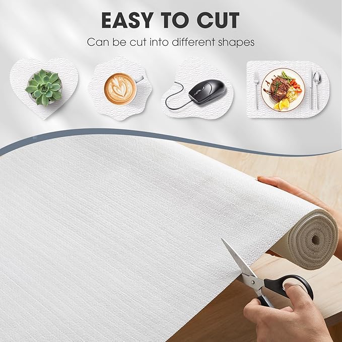 Drawer and Shelf Liner, Non-Slip Kitchen Cabinet Liners Non-Adhesive Thick Strong Grip Waterproof Washable Mats Protect Dresser Shelves Cupboard Bathroom Cabinets, White, 24 in X 10 FT