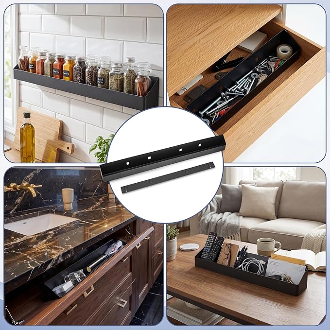 Zonon 1 Set 28 Inch Tip Out Tray for Front Sink Drawer with Hinges and Mounting Plate Includes Screws and No-Drill Adhesive, Metal Pull Out Storage Organizer for Kitchen Bathroom Cabinet
