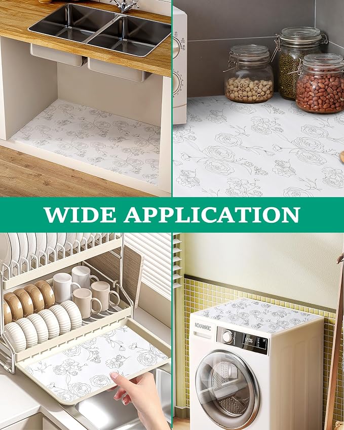 Floral Drawer Liner for Kitchen Cabinet 12 in x 30FT, Non-Adhesive Shelf Liner Non-Slip Strong Grip Cabinet Liners, Thickened Shelf Paper Easy to Clean for Tool Box Pantry, Cupboard Liner, Gray