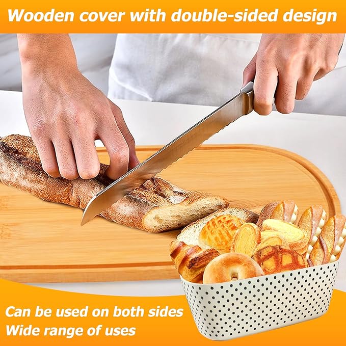 Bread Box with Cutting Board Lid Made with Bamboo Fiber, Bread Box For Kitchen Countertop Bread Container Holder Keeper Keep Fresh I14.4x8.3x5.6 in……