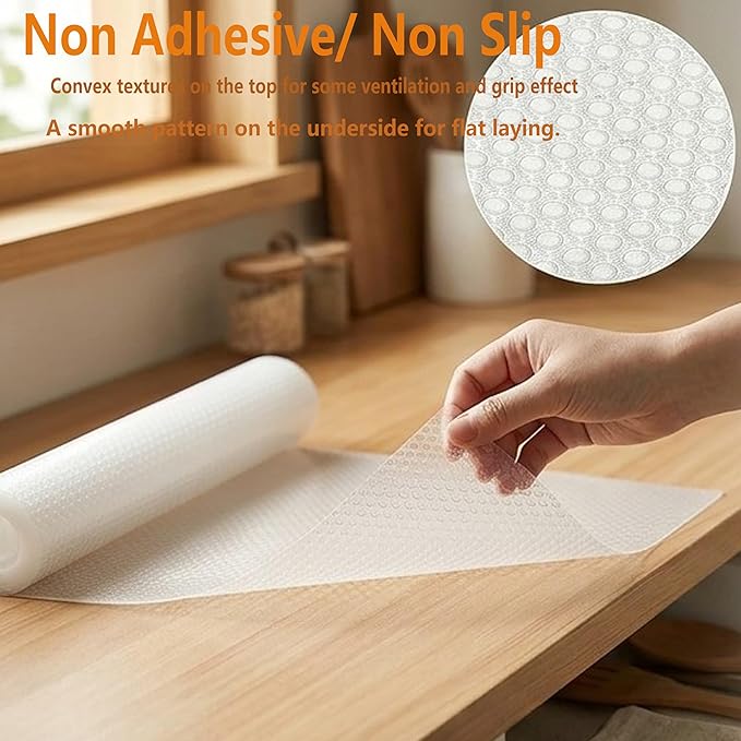 Shelf Drawer Liner for Kitchen Cabinet Mat 14 Inch Wide X 20 Ft Non Adhesive Pantry Closet Shelf Liner Non Slip Waterproof Washable Strong Grip Mat for Bathroom Refrigerator Under Sink Rv Cupboard