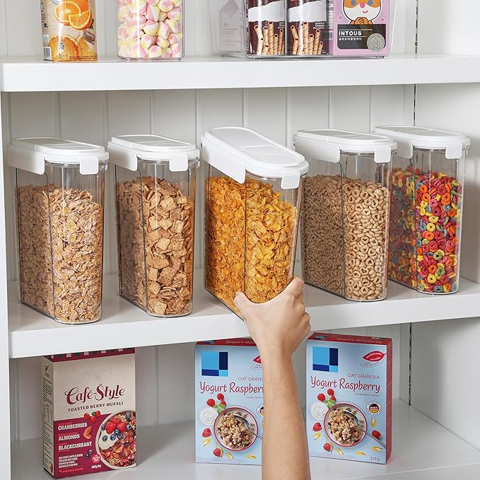 Vtopmart Cereal Containers Set, 3 PCS Airtight Food Storage Container with Flip-Top Lids, Plastic Organizer Dispenser for Kitchen, Pantry Organization (135.2oz/4L)