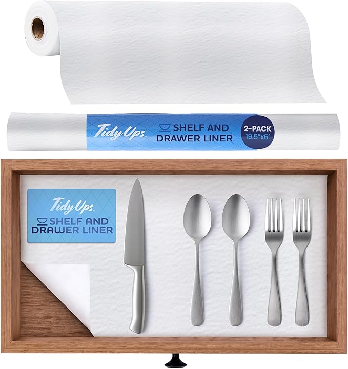 Adhesive Shelf Liner — Waterproof Felt Cabinet Liner & Contact Paper for Kitchen Organization — Soft Glide Drawer Liners, Under Sink Mat & Shelf Covers (Solid White, 19.5in x 6ft, 2-Pack)
