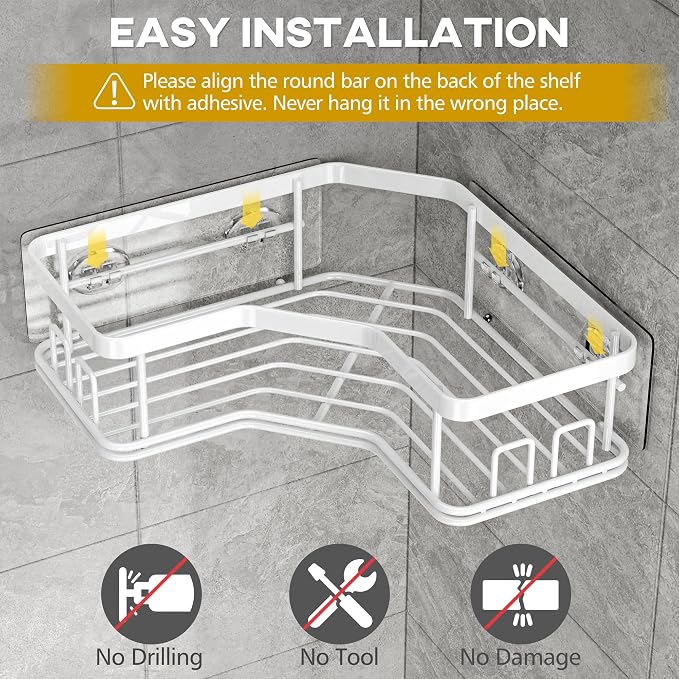 MAXIFFE 3 Pack Corner Shower Caddy with Soap Holder, Large Capacity Sturdy Easy Install No Drilling Stainless Steel Hold 40 LBS Shower Organizer Shelves Rack Storage for Family Renters Bathroom, White