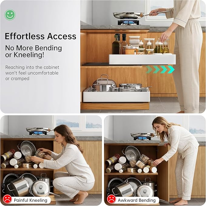 Pull out Cabinet Organizer, 2 pack, 20.5" Deep Heavy Slide out Drawers, Upgrade Three triple-slide Rail Systems, Expandable 12.8"-20.8" Roll out Shelf Storage for Kitchen Base Cabinet Organization