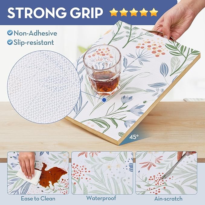 Drawer and Shelf Liner, Non-Slip Kitchen Cabinet Liners Non-Adhesive Thick Strong Grip Waterproof Washable Mats Protect Dresser Shelves Cupboard Bathroom Cabinets, Green Plaid, 12 in X 20 FT