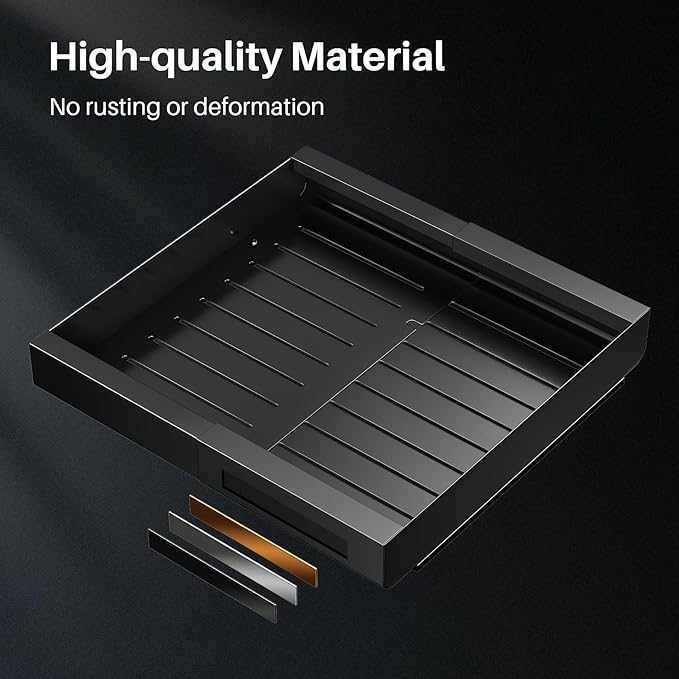 PXRACK Pull out Cabinet Organizer, Expandable(12"-20") Heavy Duty Peel and Stick Roll out Drawer for Pots and Pans, Adjustable Adhesive No Drill Screw Slide out Shelf Storage for Home Kitchen Pantry